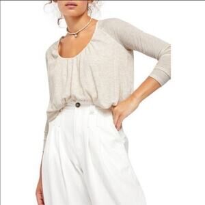 Free People Bondi Thermal Oatmeal Lightweight Blouse L NWT